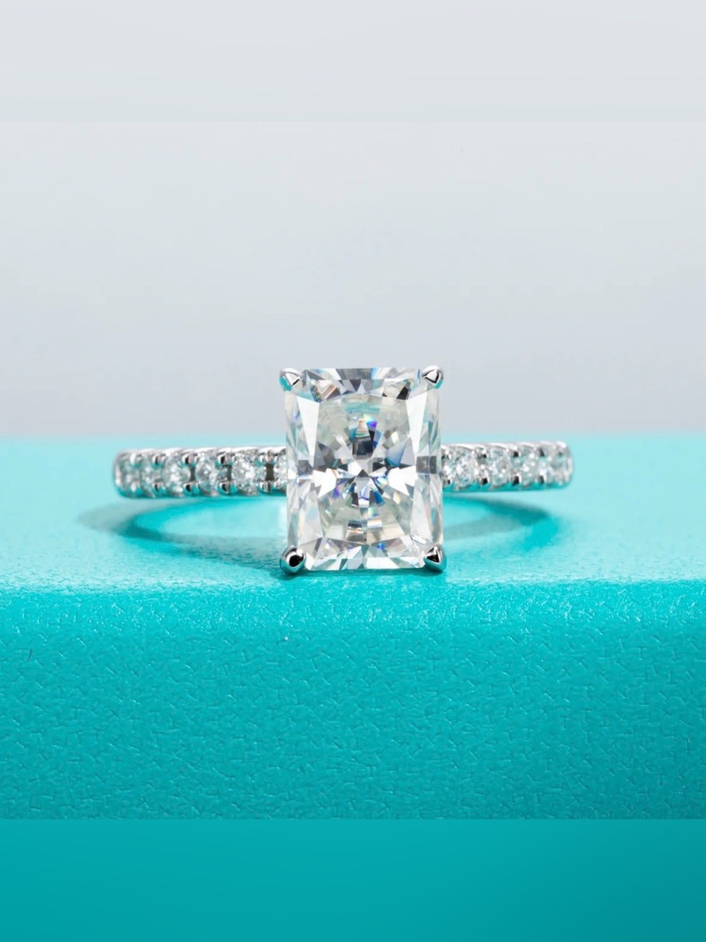 3 CT Radiant Moissanite Ring D VVS1 925 Sterling Silver 18K White Gold Plated